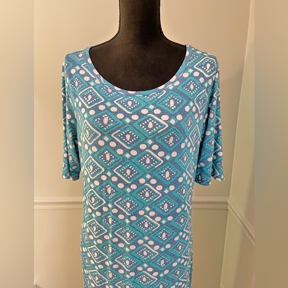 Lularoe Julia Teal Blue White Short Sleeve Casual Midi Dress Size XL - Picture 2 of 10